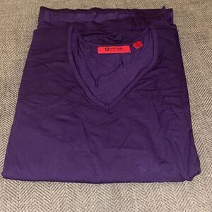 Belle Gray Womens Size 1X Stretch Woven Dolman Sleeve Hi Low Top Purple NWT